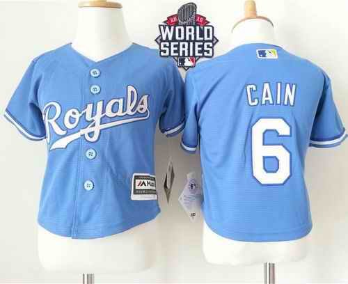 Toddler Royals #6 Lorenzo Cain Light Blue Alternate 1 Cool Base W/2015 World Series Patch Stitched MLB Jersey