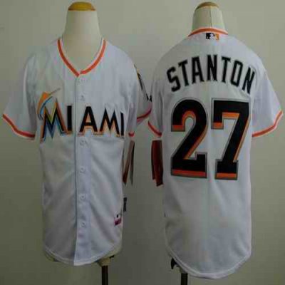 Marlins #27 Giancarlo Stanton White Cool Base Stitched Youth MLB Jersey