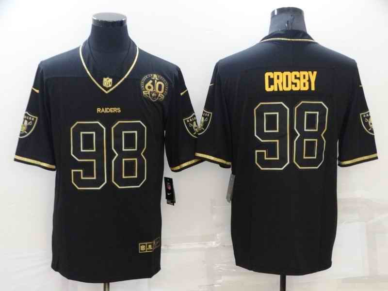 Men's Las Vegas Raiders #98 Maxx Crosby Black/Gold With 60th Anniversary Patch Vapor Limited Stitched Jersey