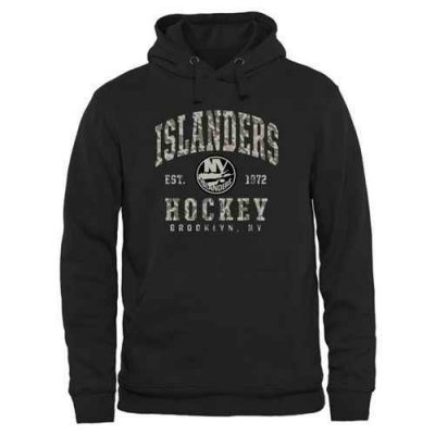 Men's New York Islanders Black Camo Stack Pullover Hoodie