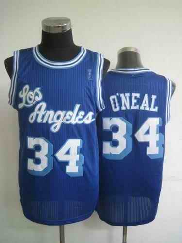 Lakers #34 Shaquille O'Neal Blue Throwback Stitched NBA Jersey