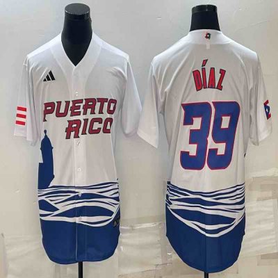 Men's Puerto Rico Baseball #39 Edwin D'az 2023 White World Baseball Classic Stitched Jersey