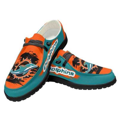 Men's Miami Dolphins Loafers Lace Up Shoes 001 (Pls check description for details)