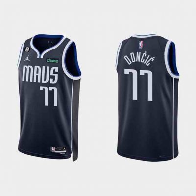 Men's Dallas Mavericks #77 Luka Doncic Navy Statement Edition With NO.6 Patch Stitched Basketball Jersey