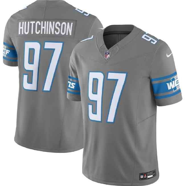 Men's Detroit Lions #97 Aidan Hutchinson Grey 2023 F.U.S.E. Vapor Untouchable Limited Stitched Jersey