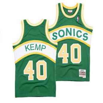 Men's Oklahoma City Thunder #40 Shawn Kemp Green Throwback SuperSonics Stitched Jersey