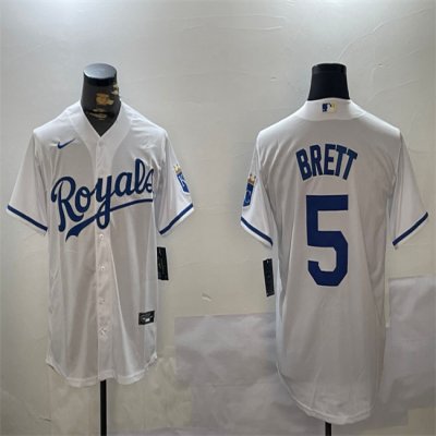 Men's Kansas City Royals #5 George Brett White Cool Base Stitched Baseball Jersey