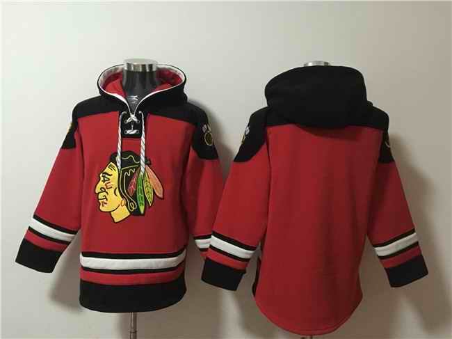 Men's Chicago Blackhawks Blank Red Lace-Up Pullover Hoodie