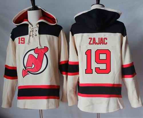 Devils #19 Travis Zajac Cream Sawyer Hooded Sweatshirt Stitched NHL Jersey