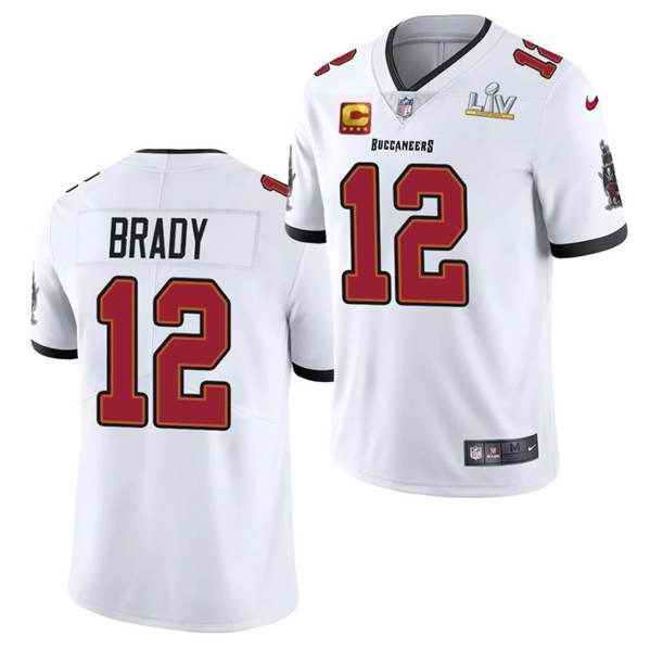 Youth Tampa Bay Buccaneers #12 Tom Brady White 2021 Super Bowl LV C patch Limited Stitched NFL Jersey