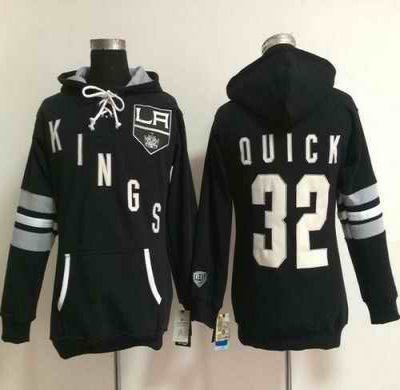 Los Angeles Kings #32 Jonathan Quick Black Women's Old Time Heidi Hoodie