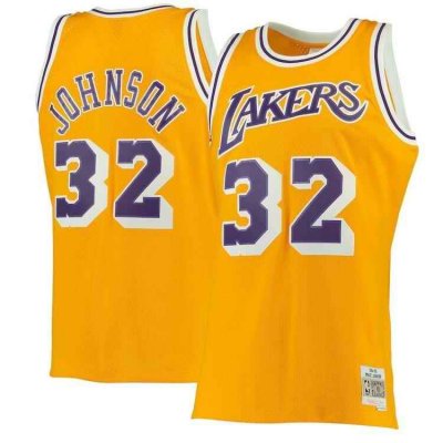 Men's Los Angeles Lakers #32 Magic Johnson Mitchell & Ness Gold 1984-85 Hardwood Classics Swingman basketball Jersey