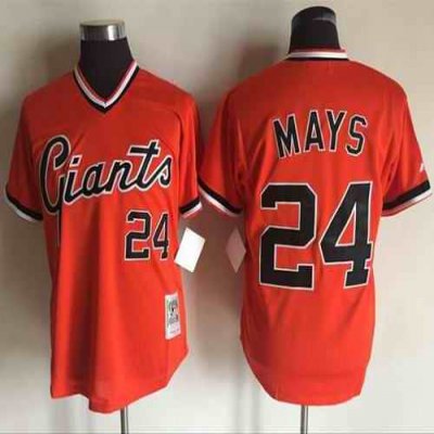 Mitchell And Ness Giants #24 Willie Mays Orange Throwback Stitched MLB jerseys