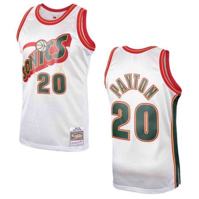 Men's Oklahoma City Thunder #20 Gary Payton White 1995-96 Throwback SuperSonics Stitched Jersey