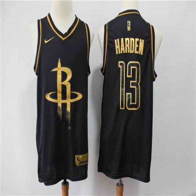 Men's Houston Rockets #13 James Harden Black Gold Stitched NBA Jersey