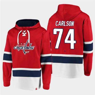 Men's Washington Capitals #74 John Carlson Red All Stitched Sweatshirt Hoodie