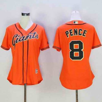 Giants #8 Hunter Pence Orange Women's Alternate Stitched MLB Jersey