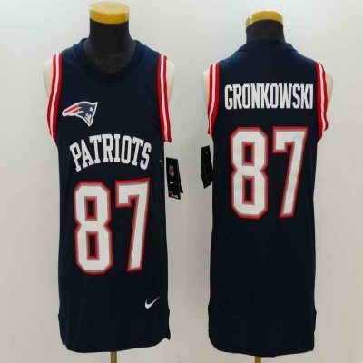 Men's Nike New England Patriots #87 Rob Gronkowski Navy Blue Team Color  Stitched NFL Limited Rush Tank Top Jersey