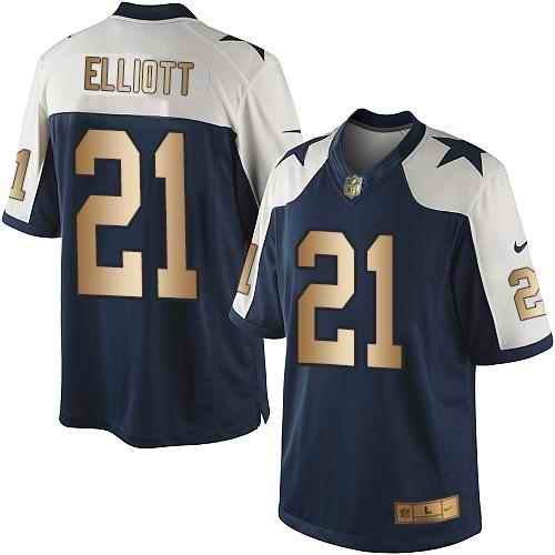 Nike Cowboys #21 Ezekiel Elliott Navy Blue Thanksgiving Men's Stitched NFL Limited Gold Jersey