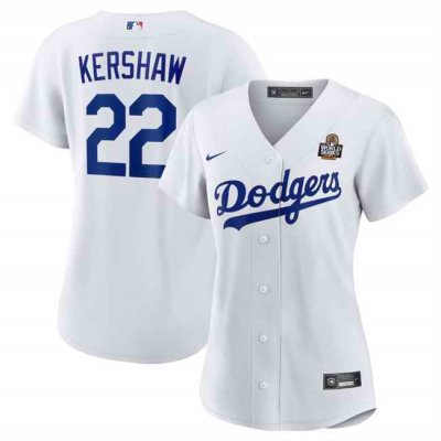 Women's Los Angeles Dodgers #22 Clayton Kershaw White 2024 World Series Cool Base Stitched Baseball Jersey(Run Small)