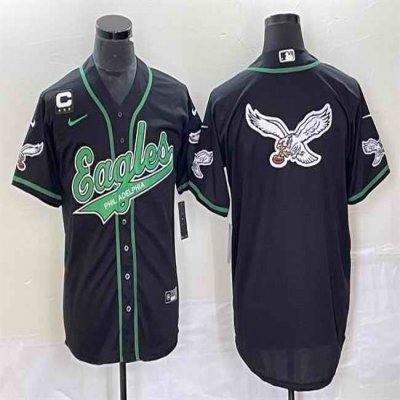 Men's Philadelphia Eagles Black Team Big Logo With 3-star C Patch Cool Base Stitched Baseball Jersey