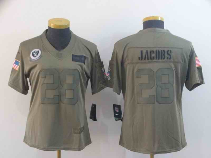 Women's Oakland Raiders #28 Josh Jacobs 2019 Camo Salute To Service Stitched NFL Jersey(Run Small)