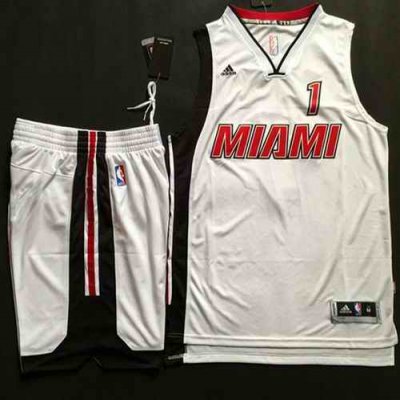 Heat #1 Chris Bosh White Throwback A Set Stitched NBA Jersey