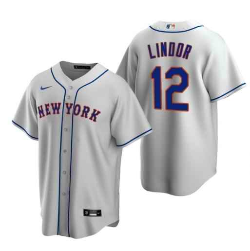 Men's New York Mets Blank Grey #12 Francisco Lindor Cool Base Stitched Jersey