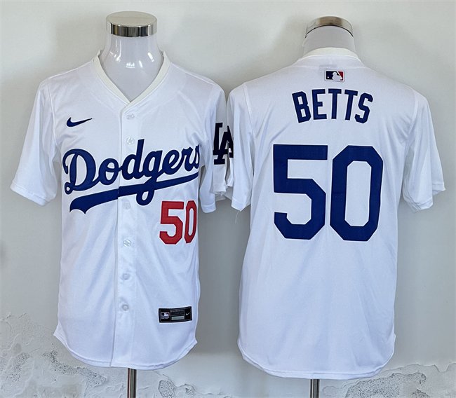 Men's Los Angeles Dodgers #50 Mookie Betts White 2024 Limited Stitched Baseball Jersey