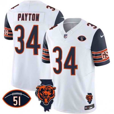 Men's Chicago Bears #34 Walter Payton White/Navy F.U.S.E. With Illinois and No. 51 Patch Stitched Football Jersey