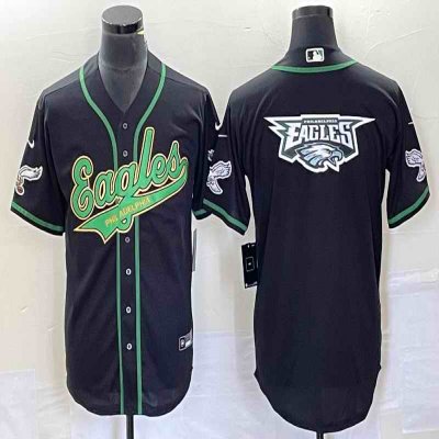 Men's Philadelphia Eagles Black Gold Team Big Logo Cool Base Stitched Baseball Jersey