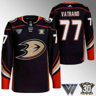 Men's Anaheim Ducks #77 Frank Vatrano Black 30th Anniversary Stitched Jersey