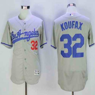 Dodgers #32 Sandy Koufax Grey Flexbase Authentic Collection Road Stitched MLB Jersey