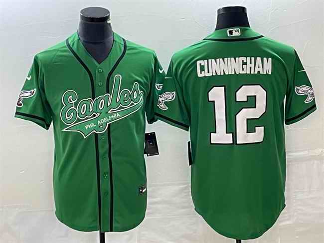 Men's Philadelphia Eagles #12 Randall Cunningham Green Cool Base Stitched Baseball Jersey