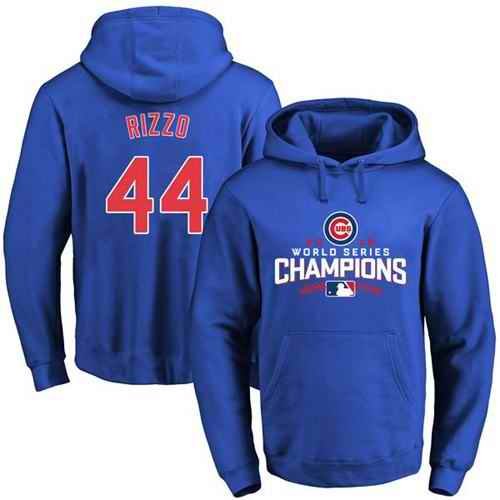 Cubs #44 Anthony Rizzo Blue 2016 World Series Champions Pullover MLB Hoodie