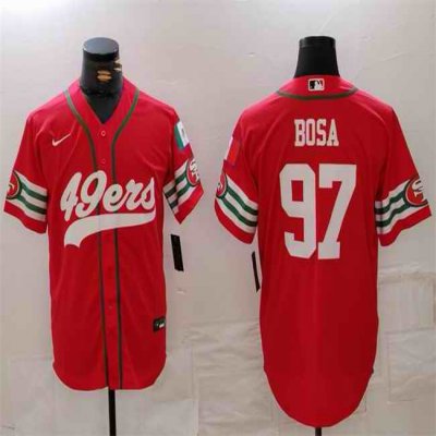 Men's San Francisco 49ers #97 Nick Bosa Red With Patch Cool Base Stitched Baseball Jersey