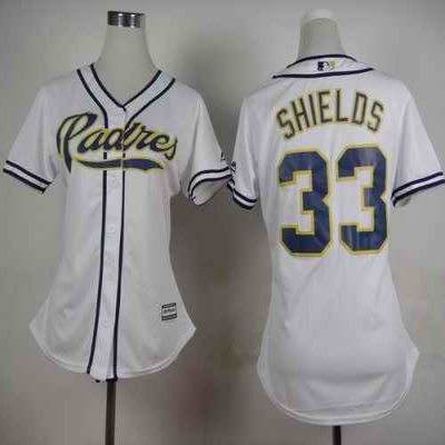 Padres #33 James Shields White Home Women's Stitched MLB Jersey