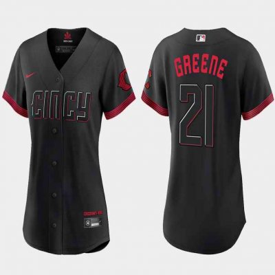 Women's Cincinnati Reds #21 Hunter Greene Black 2023 City Connect Stitched Baseball Jersey(Run Small)