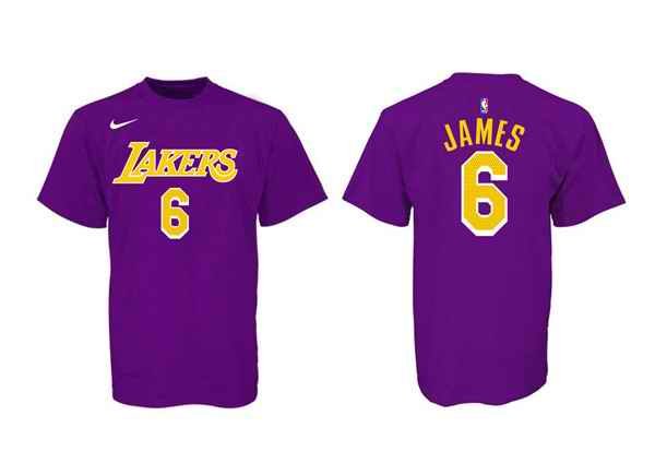 Men's Los Angeles Lakers #6 LeBron James Purple/Yellow Basketball T-Shirt