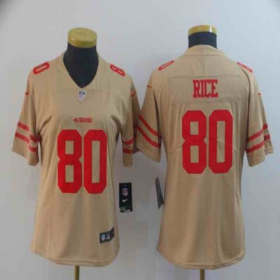 Women's NFL San Francisco 49ers #80 Jerry Rice 2019 Gold Inverted Legend Stitched NFL Jersey(Runs Small)