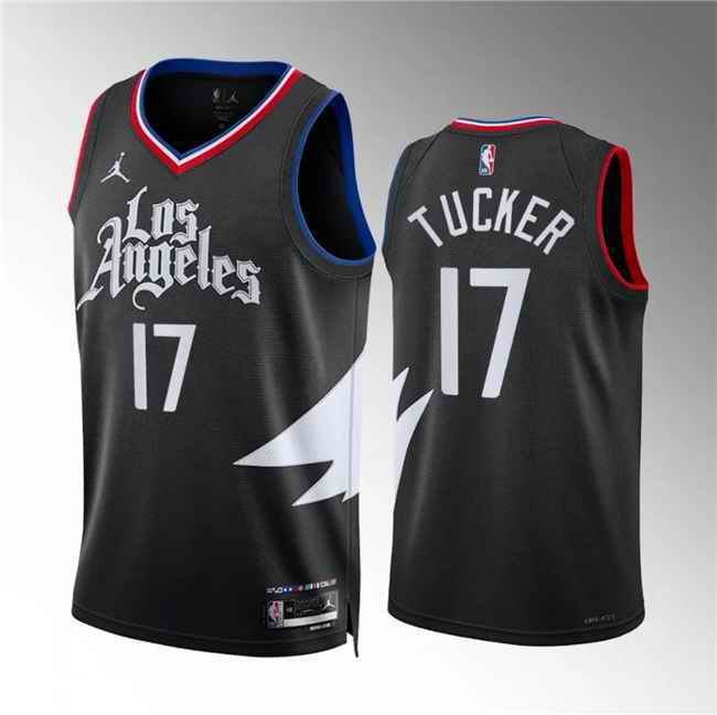 Men's Los Angeles Clippers #17 P.j. Tucker Black Statement Edition Stitched Jersey