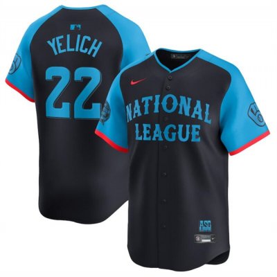 Youth National League #22 Christian Yelich Navy 2024 All-Star Limited Stitched Baseball Jersey