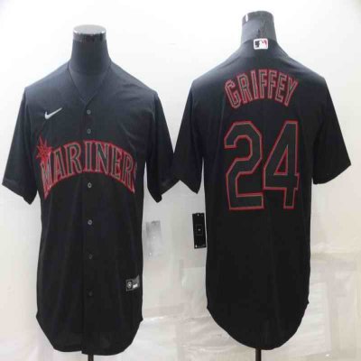 Men's Seattle Mariners #24 Ken Griffey Black shadow Cool Base Stitched jersey