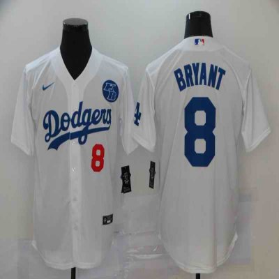 Men's Los Angeles Dodgers #8 Kobe Bryant White 2020 KB Patch Cool Base Stitched Jersey