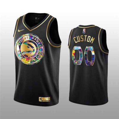 Men's Atlanta Hawks Active Player Custom 2021/22 Black Golden Edition 75th Anniversary Diamond Logo Stitched Basketball Jersey