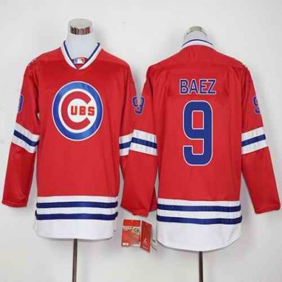 Cubs #9 Javier Baez Red Long Sleeve Stitched MLB Jersey