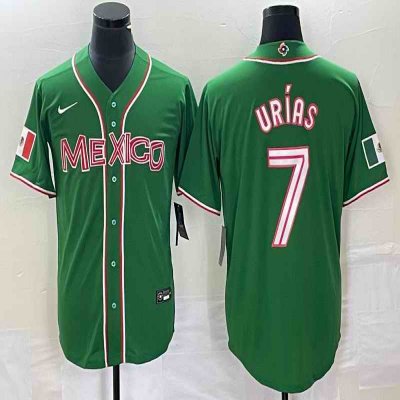 Men's Mexico Baseball #7 Julio Ur'as 2023 Green World Baseball With Patch Classic Stitched Jersey