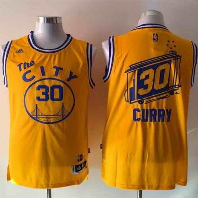 Warriors #30 Stephen Curry Gold Throwback The City Stitched NBA Jersey