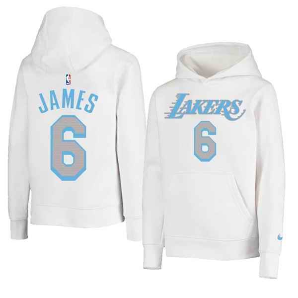 Men's Los Angeles Lakers #6 LeBron James 2021 White Pullover Hoodie