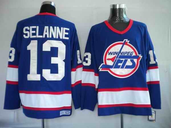 Jets #13 Teemu Selanne Stitched Blue CCM Throwback NHL Jersey